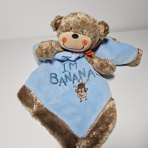 Carter's OS MONKEY LOVEY "I'M BANANAS" Brown Blue Security Blanket  Plush Rattle - Picture 1 of 4
